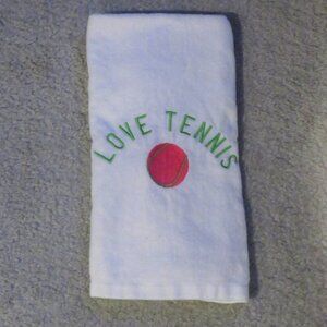 White Tennis Towel "Love Tennis" Logo & Tennis Ball Pic - abt. 26" L x 16' W